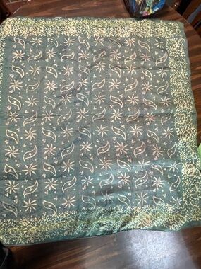Green Paisley & Floral Square Scarf 100%Silk